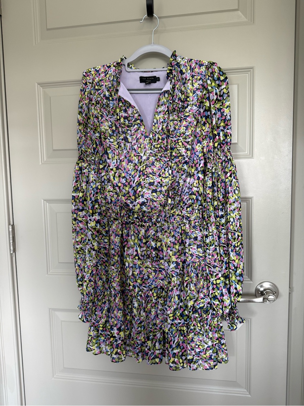 Ted Baker Karlie Multi-Color Floral Long Sleeve Ruffle Tiered Dress